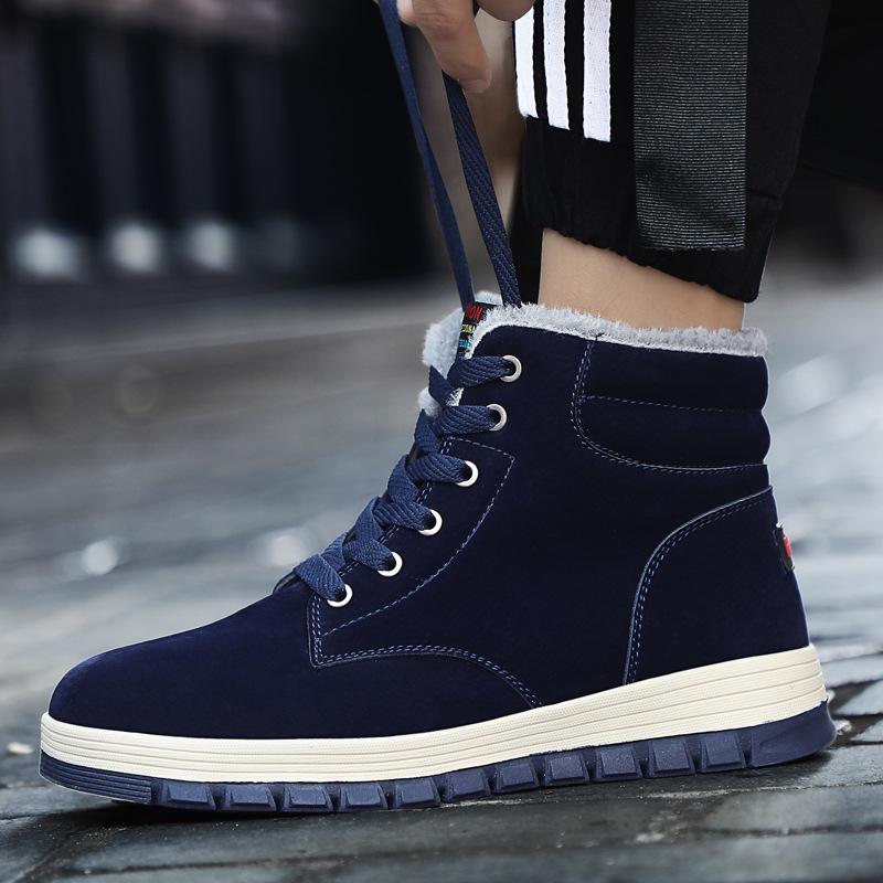 Зимние утепленные модные хлопковые ботинки больших размеров из натуральной кожи с высоким берцем, теплые хлопковые ботинки с флисовой подкладкой