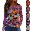Women's Fashion Hem Slit Casual Halloween Printed Round Neck Long Sleeve Top