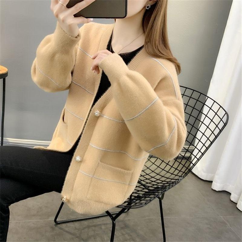 Женский норковый бархатный кардиган, свитер, куртка, верхняя одежда, весна-осень, новый стиль, женская одежда, трендовое вязаное пальто