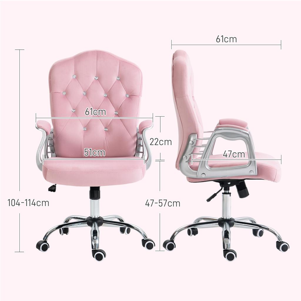 Office Chair, Reclining Backrest, Height Adjustable, Velvet Look, up to 120 kg, Pink