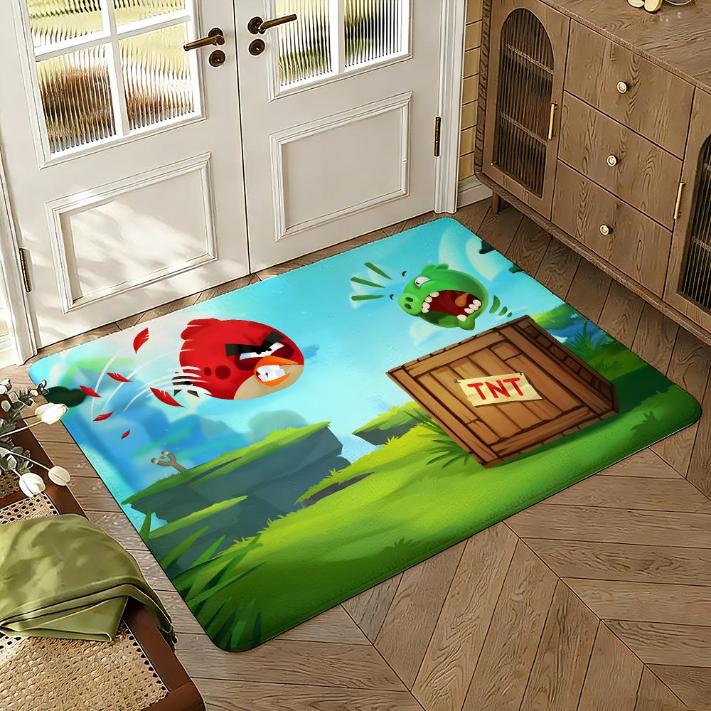 A-Angry Birds Game Floor Mat Soft Thickened Absorbent Non-Slip Bedroom Living Room Door Mat Home Decor Flannel Rugs