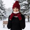 3 шт. Милая вязаная шапка с помпоном, однотонная шапка-бини, мягкий набор: шапка, шарф, перчатки, Осень-Зима