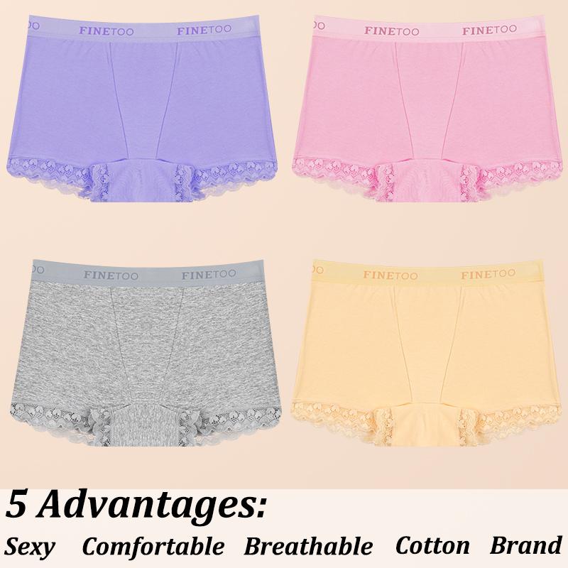 4Pcs Women's Lace Panties Cotton Boxer Briefs Seamless Sports Boxers Underwear Female Briefs Lingerie Intimate Underpant