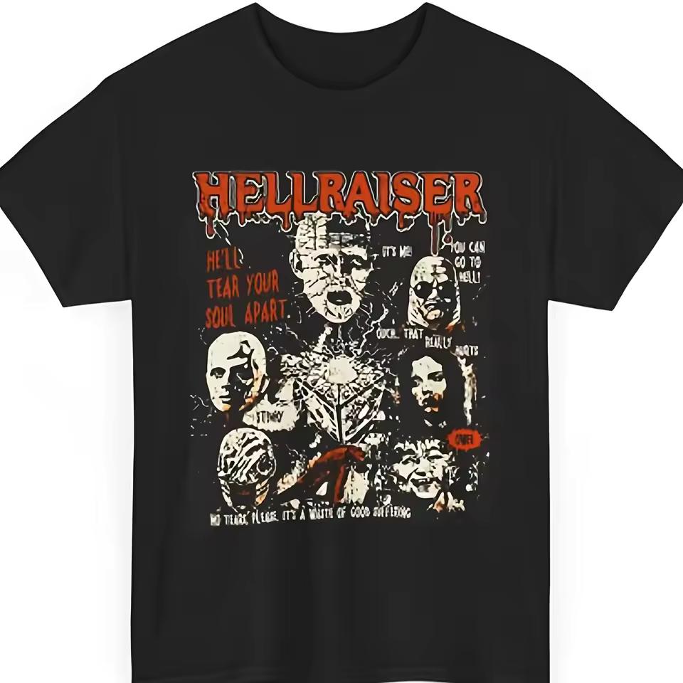 Готическая футболка с графическим принтом Hellraiser для мужчин и женщин с официальным дизайном Пинхеда и Души