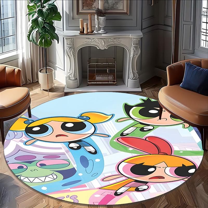 1pc Powerpuff1 Carpet, Round Rug, Comfortable, Suitable for Entryways, Living Rooms, Office, And Bedrooms, Christmas Decoration