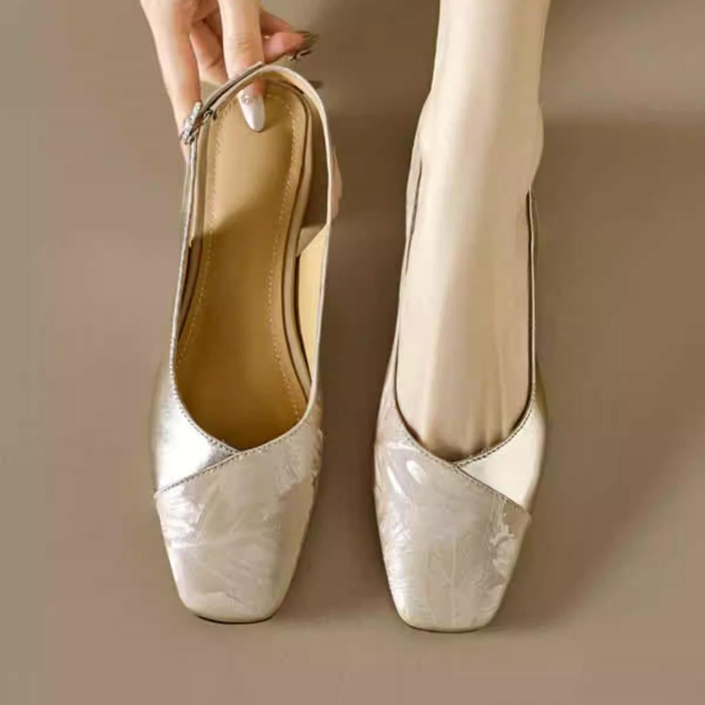 Square Head Thick Heel Empty Single Shoes Women 2025 Summer Out Temperament Middle Heel Fashion Thin Bag Head Sandals Tide