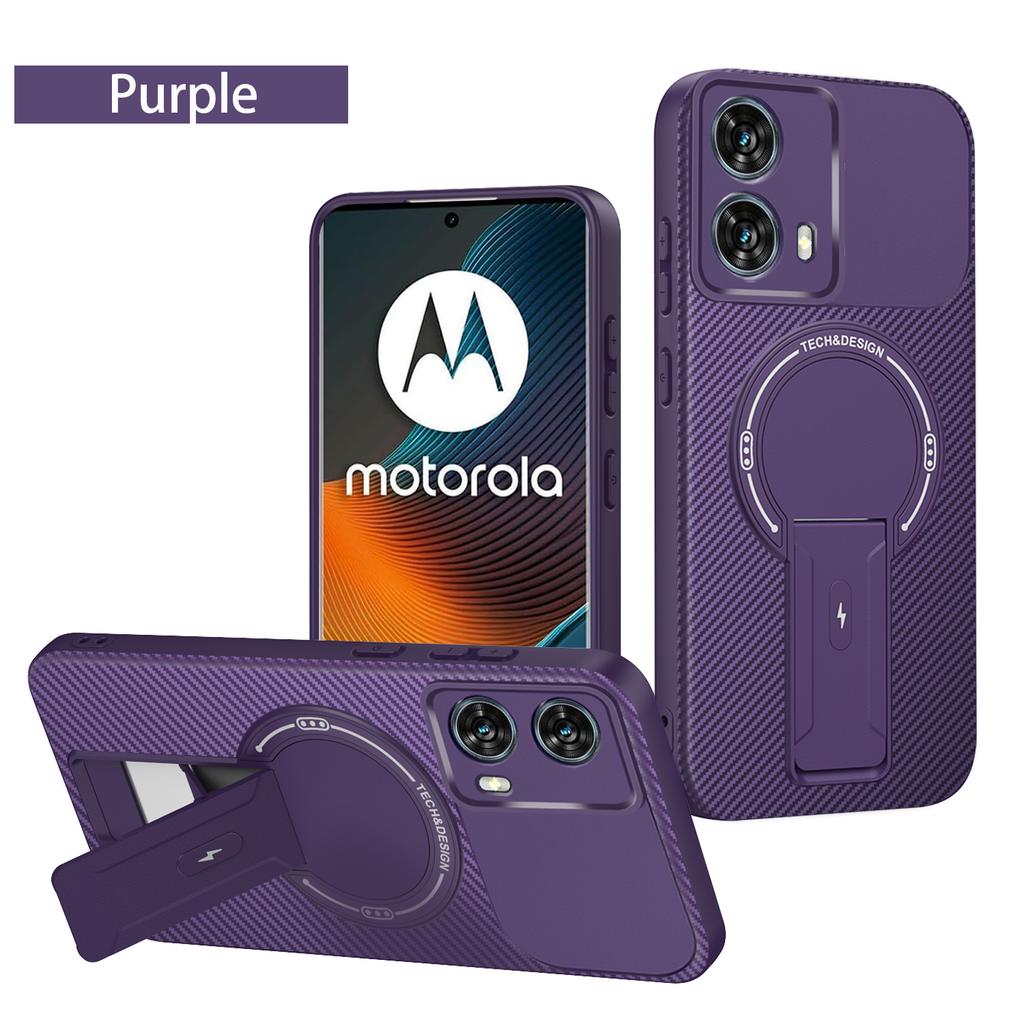 Складная подставка Чехол для телефона для Motorola Edge 50 Fusion G96 5G Текстура углеродного волокна Магнитный Ударопрочный Защита объектива Задняя крышка