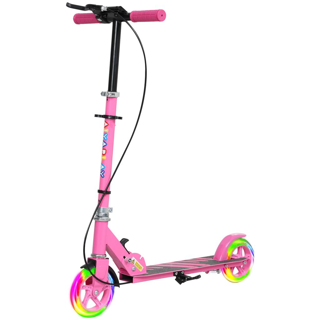 Kids Scooter, Double Brakes, Metal Frame, Footrest, Foldable, 3-8 Years, Pink