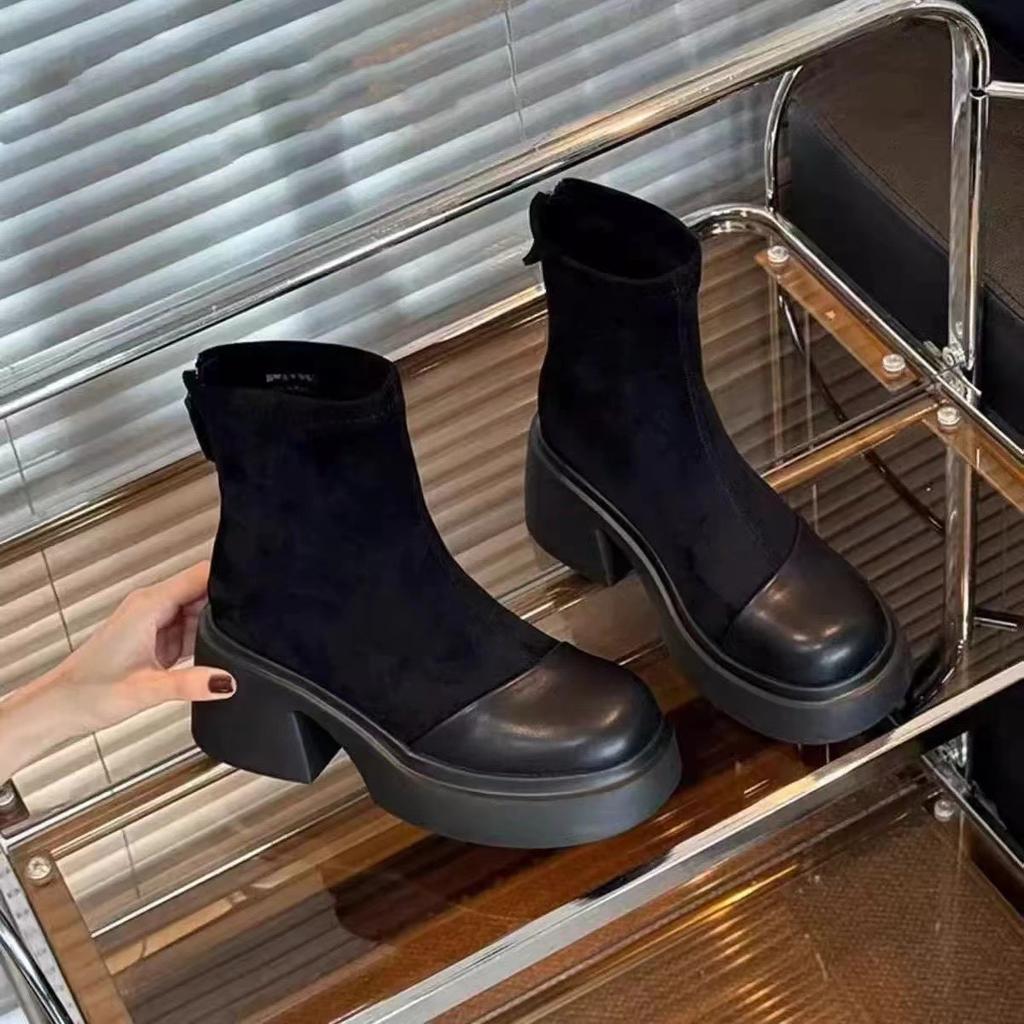 Британский стиль платформы сапоги женская обувь 2024 новые замшевые кожаные ботильоны эластичные панк обувь женские толстые подошвы мотоциклетные сапоги