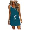 Women's Summer Solid Colour Loose Suspenders Pockets Patchwork Drawstring V-Neck Dresses