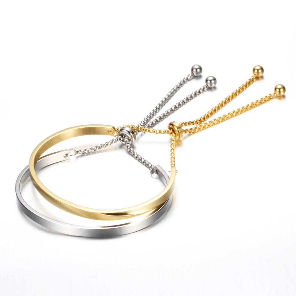 Fashion Silver/Gold Color Stainless Steel Bangle Bracelets For Women Adjustable High Polished Brand Wristand Gift Bangles