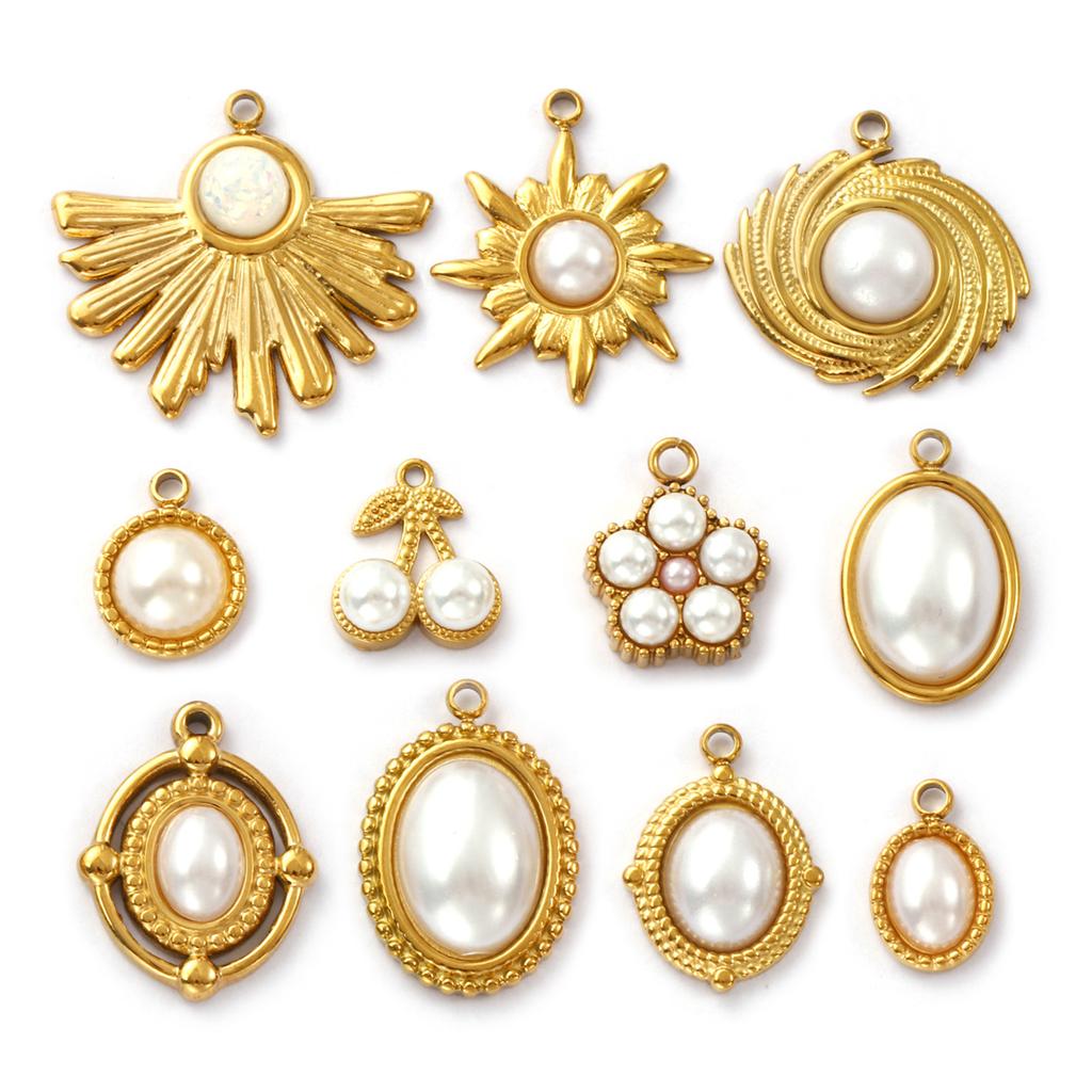 2 PCs 304 Stainless Steel Charms 18K Gold Plated White Acrylic Imitation Pearl Pendants For DIY Jewelry Making Necklace Findings
