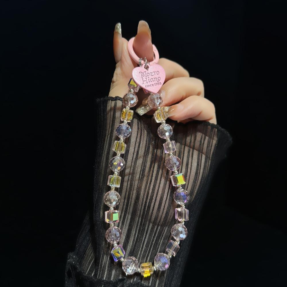 Короткая цепочка для телефона из хрустальных бусин, противоутерянный кулон-сердечко для телефона, ремешок для мобильного телефона, рождественские подарки