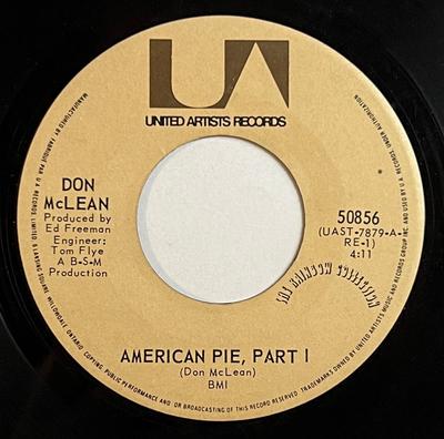 7-дюймовая пластинка DON MCLEAN American Pie 50856 UNITED ARTISTS 1971 Канада Рок Б/у