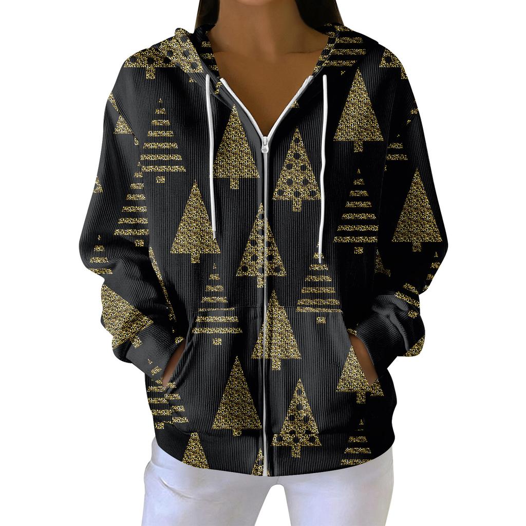 Женская повседневная модная вязаная толстовка с длинными рукавами и застежкой-молнией, с рождественским принтом