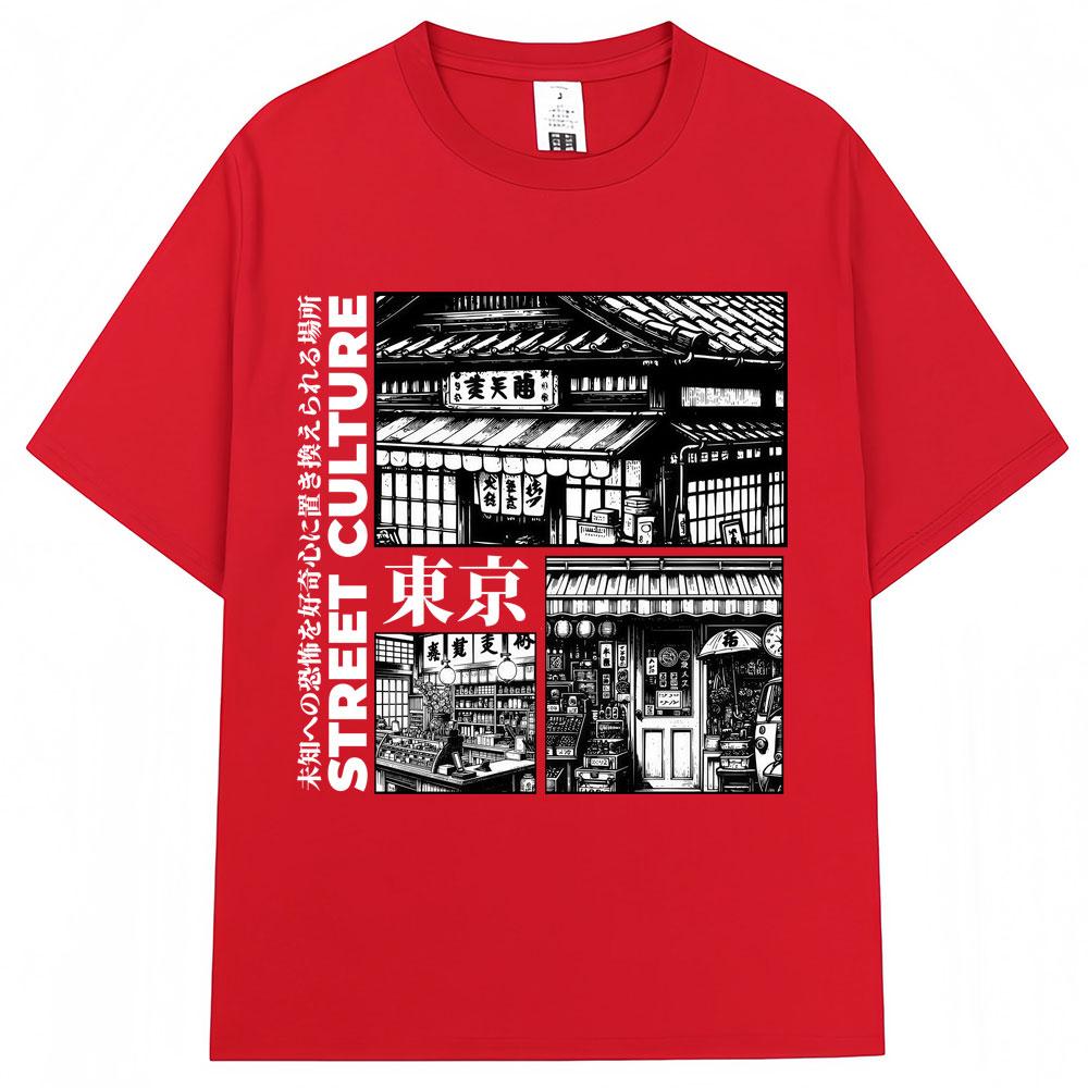 Japanese Style Tokyo Street Culture Graphic Tshirts Unisex Harajuku Fashion Vintage Oneck T Shirt Oversized T Shirts