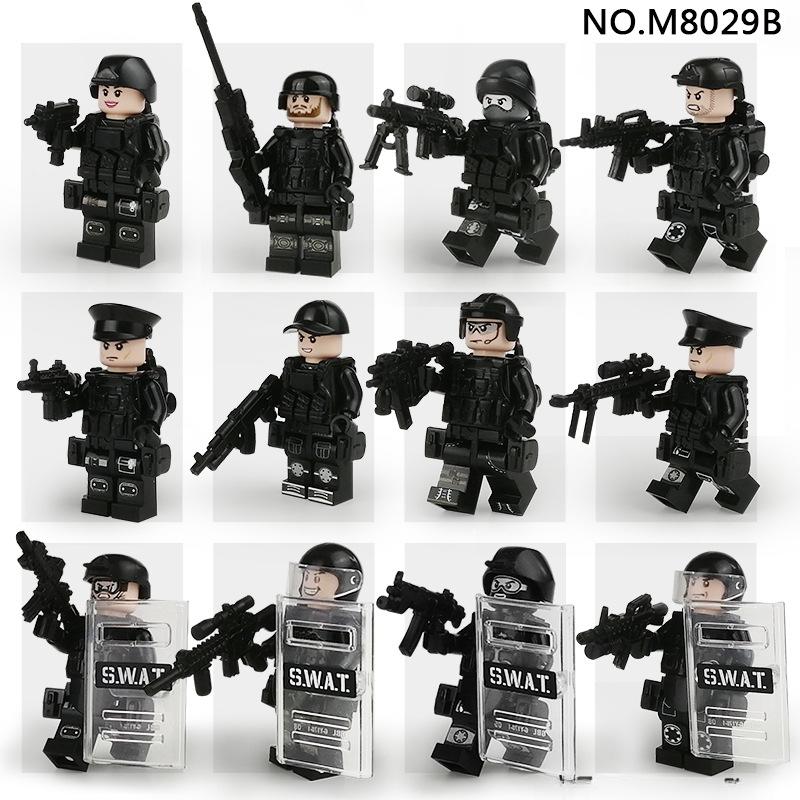 M8029A 8029B Swat Police Block Кукла Оружие Рюкзак Щит Строительный блок Игрушка