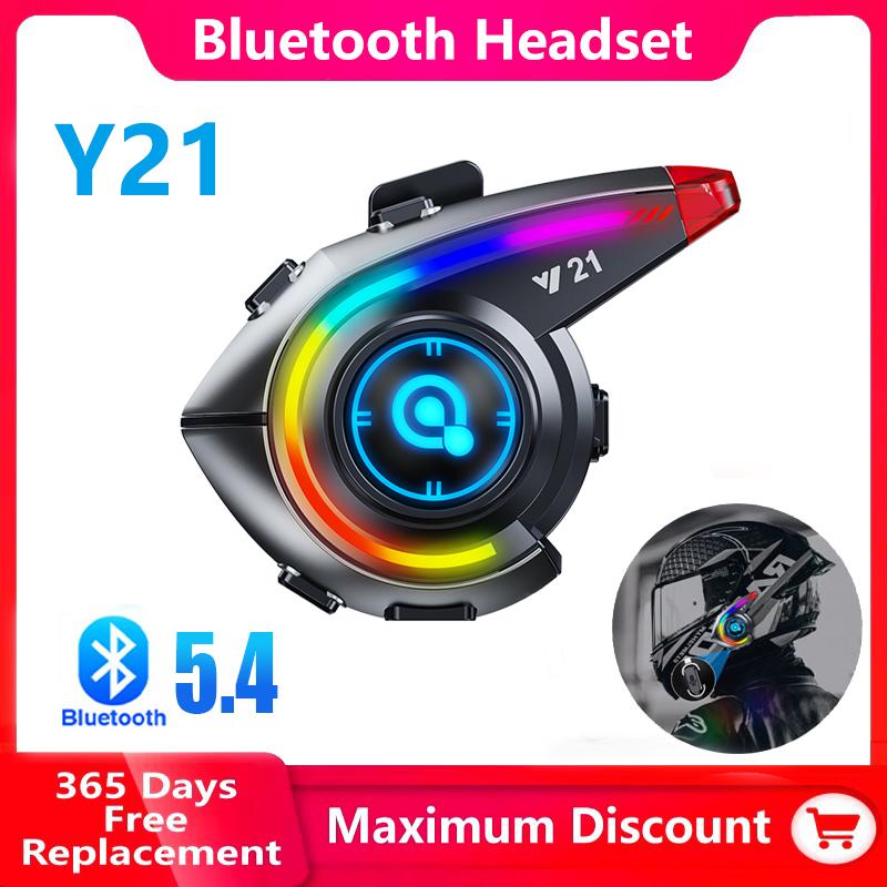 Y21 Мотоциклетные Наушники для Шлема Bluetooth 5.4 Водонепроницаемые Шумоподавляющие Наушники с FM-радио RGB Легкие Наушники для Шлема