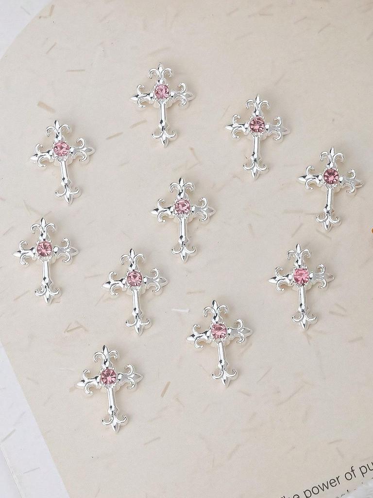 10 шт. Золотые Серебряные Кресты для ногтей 3D Белые Розовые Стразы Украшения для ногтей Украшения для ногтей DIY Украшения для ногтей Принадлежности для ногтей