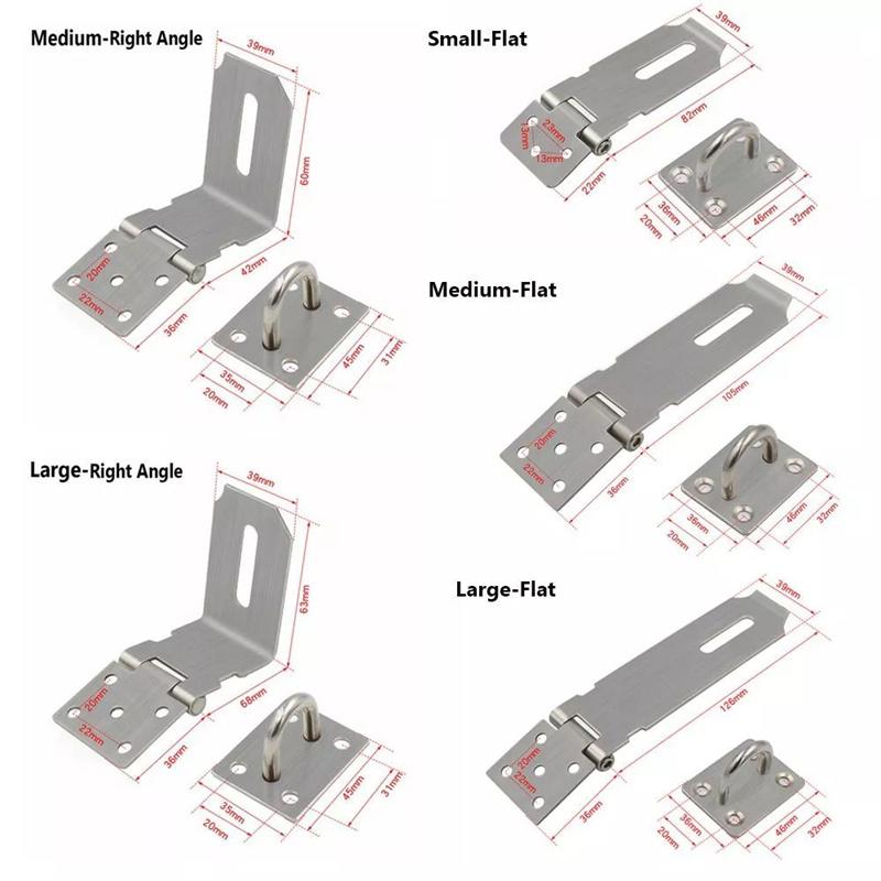 Stainless Steel Padlock Clasp Gate Hasp Staple Door 90 Degrees Latches Lock Shed Latch Household Burglar-Proof Hardware