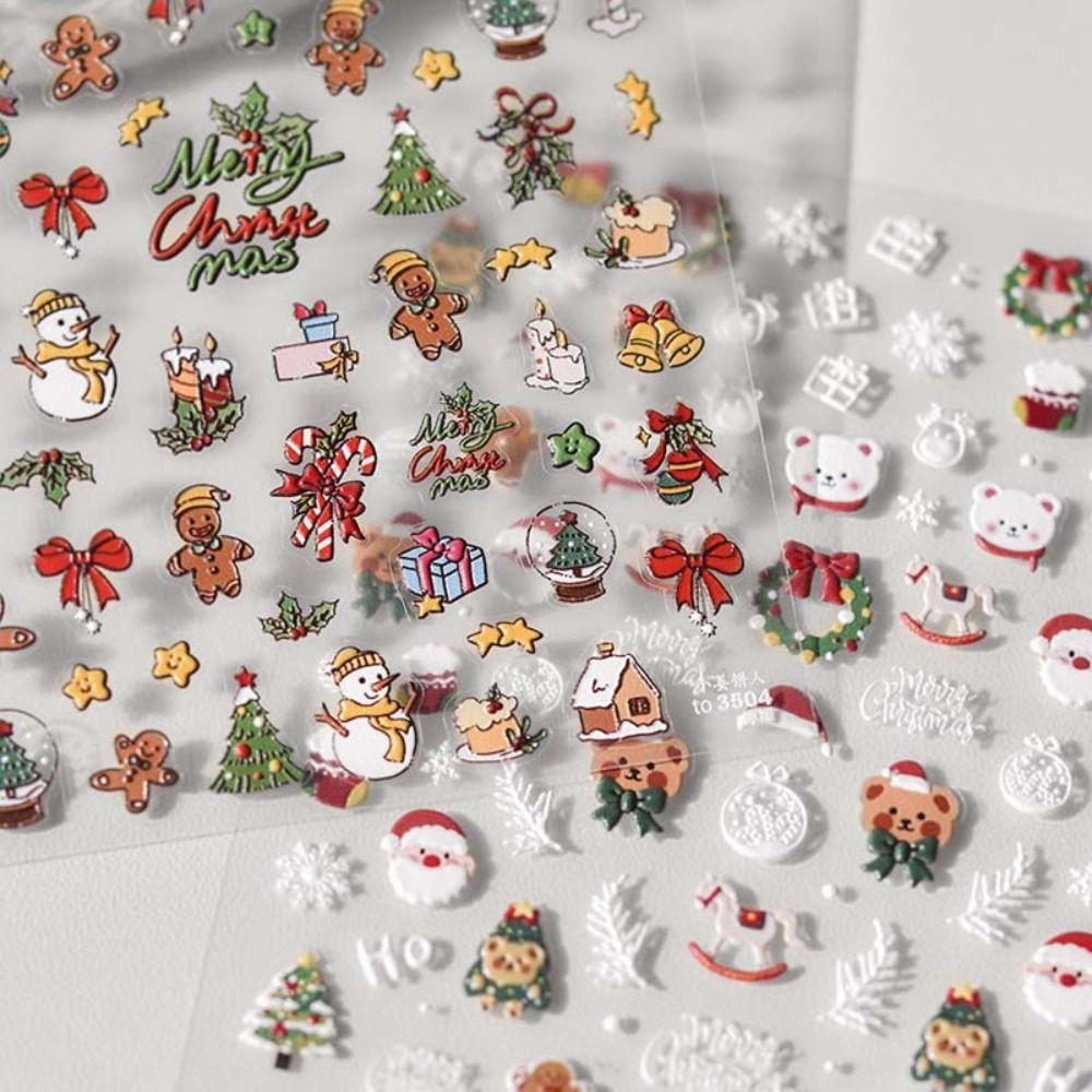Embossed Stickers Christmas Nail Decals Christmas Nail Charms Christmas Nail Decorations  Winter
