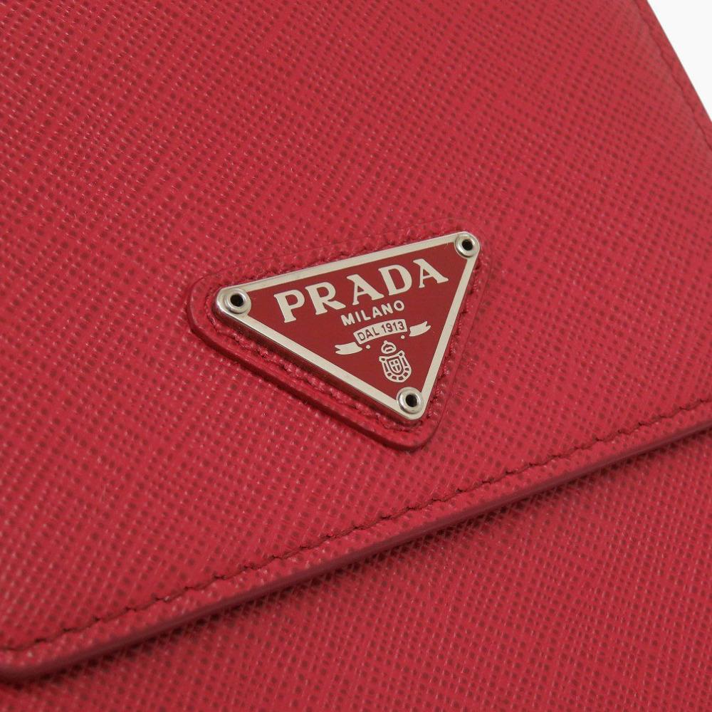 Used AUTHENTIC PRADA 2ZH068 Smartphone Shoulder Phone Case Triangle logo Red Leather