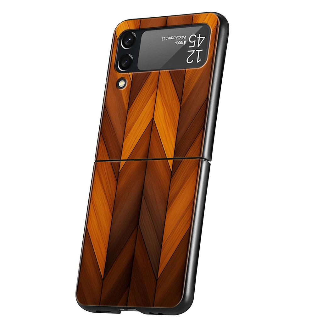 Luxury Vintage Wood Grain Pattern Hard PC Phone Case For Samsung Galaxy Z Flip 7 6 5 4 Black Cover For Galaxy Z Flip 3 Foldable