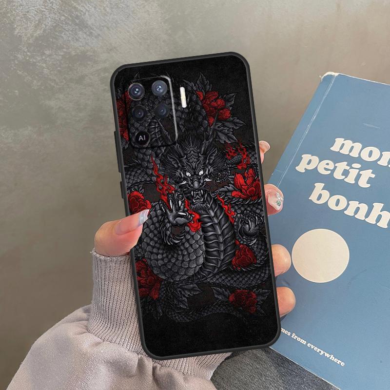 Японский чехол-дракон для Oppo A40 A60 A80 A98 A78 A18 A38 A58 A16 A76 A96 A17 A77 A74 A94 A54 A57S A15