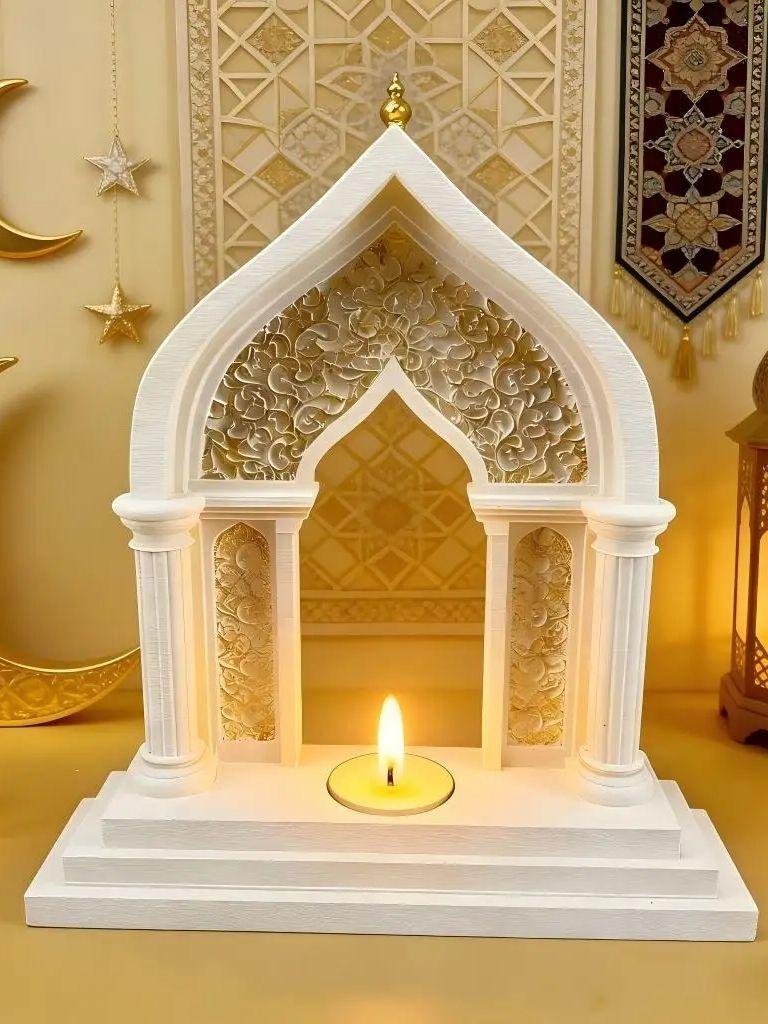 Islamic Mosque Arch Candle Holder Arabic Carved Ornament Ramadan Eid Festival Home Decor Table Centerpiece Tealight Holiday Gift