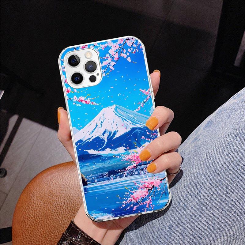 Японская вишня Гора Фудзи Чехол для телефона Для iPhone 13 12 Mini 11 Pro Max XS XR X SE 7 8 Plus 5S 5 6S 6 Подарок Печатный чехол Fundas