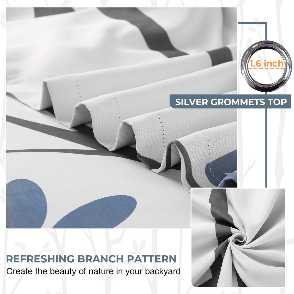 Outdoor Patio Waterproof Curtain Printed Tree Branch Windproof Blackout Drapes Heat Insulating Rod Pocket Voile Sheer Curtains