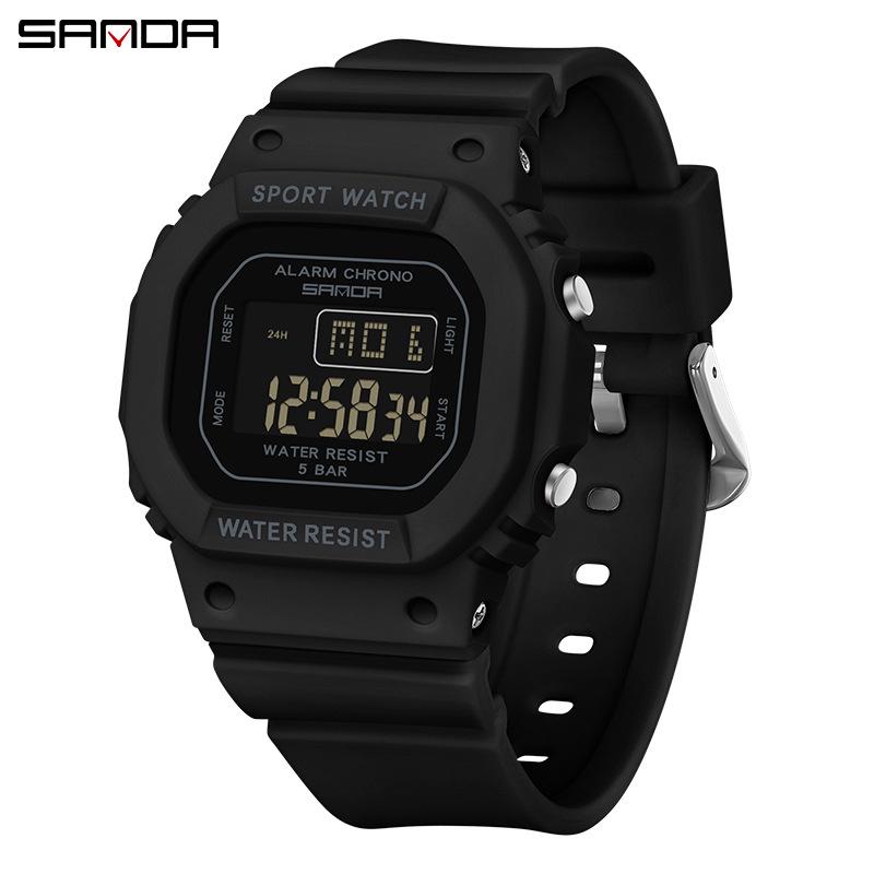 Sanda Multifunctional Waterproof Luminous Square Sport Watch - Fashionable Student Wristwatch