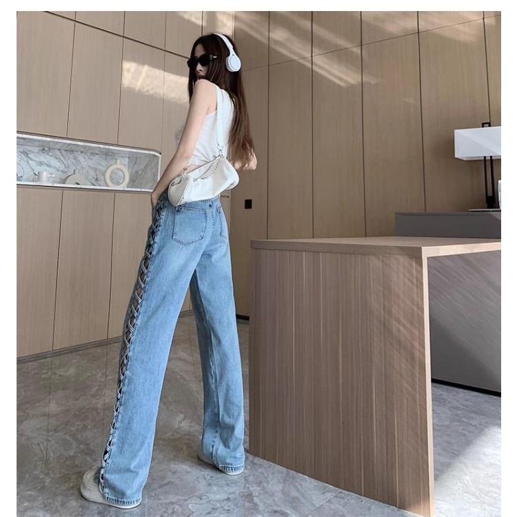 Fashionable Side Hollow High Waist Wide Leg Jeans with Loose Design for Women In Summer