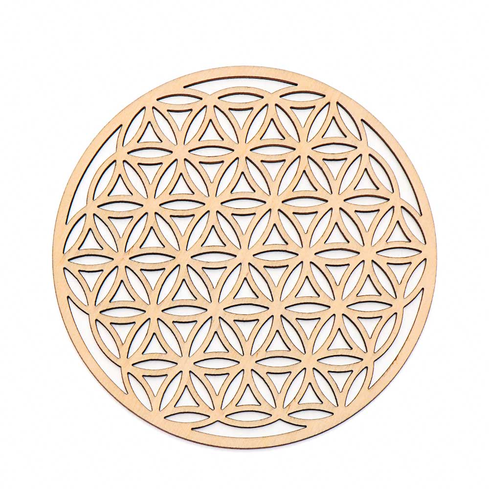 Hot New Chakra Flower of life Natural Symbol Wood Round Edge Circles Carved Coaster For Stone Crystal Set Home Kitchen DIY Decor