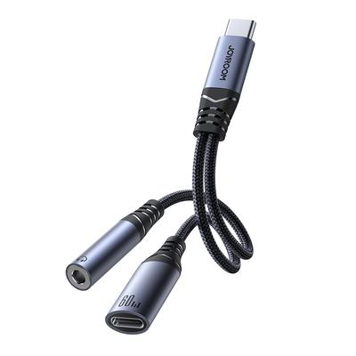 2-в-1 Адаптер Зарядное устройство Наушники USB-C на USB-C Мини-джек 3,5 мм Черный