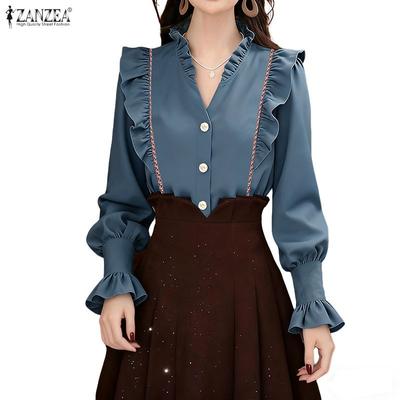 Женская повседневная блузка с V-образным вырезом, длинным рукавом, вставками и свободного кроя