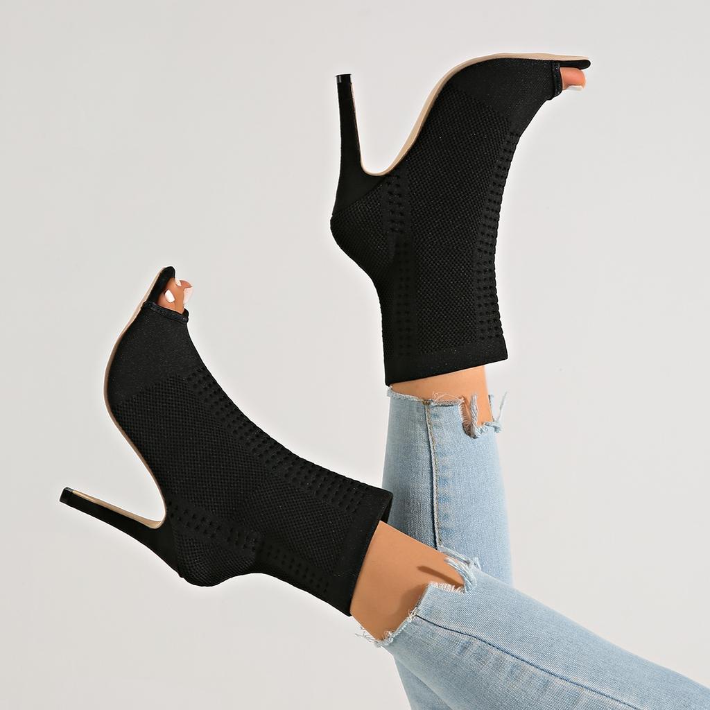 Мода 2025 Новые женские сандалии Летние туфли-лодочки с вырезами Женская мода Пикантные туфли с открытым носком Вязаные ботильоны до щиколотки Женские туфли на высоком каблуке Танцевальная обувь