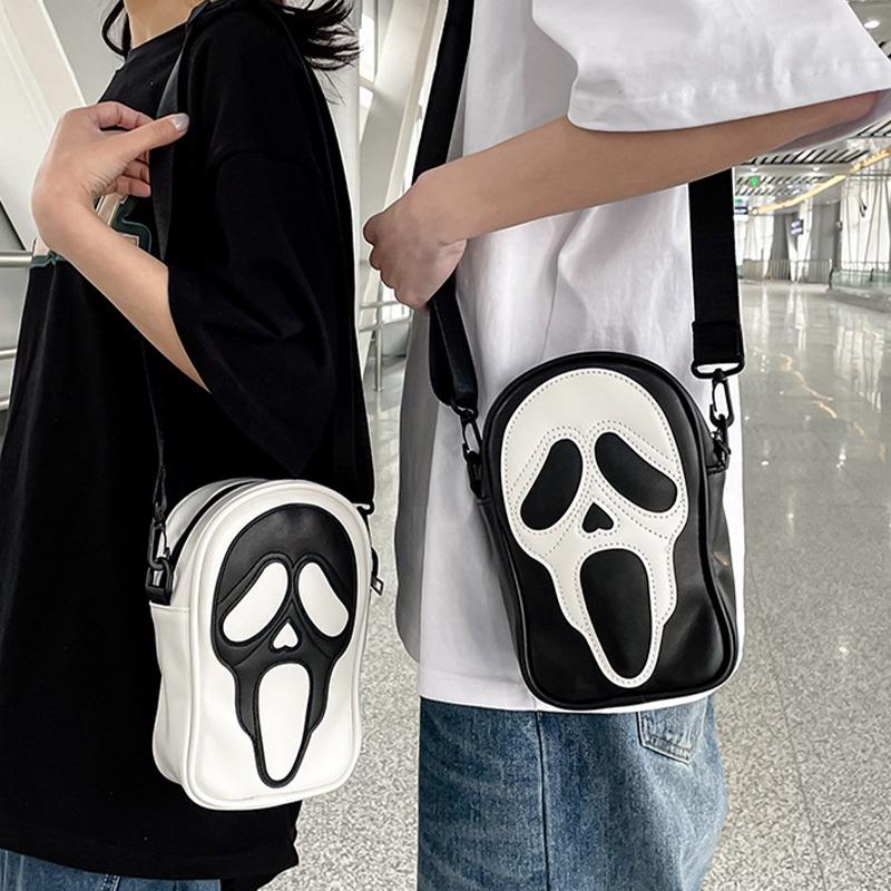 Quirky Ghost Skull Crossbody Bag Hip Korean Style Small Shoulder Bag With Pu Material