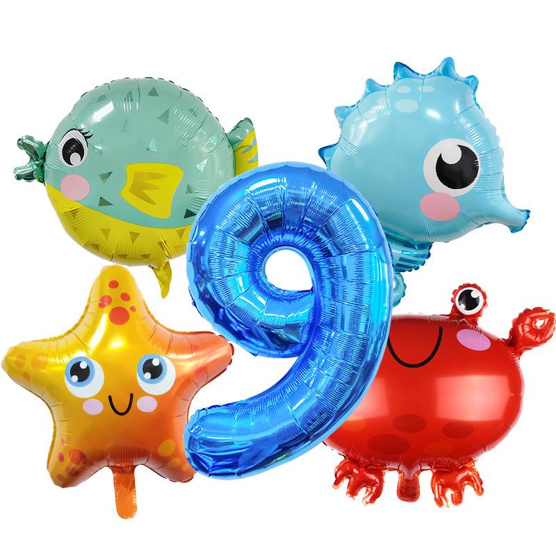 Ocean Crab Seahorse Starfish Dolphin Aluminum Film Balloon Birthday Party Styling Balloon Set