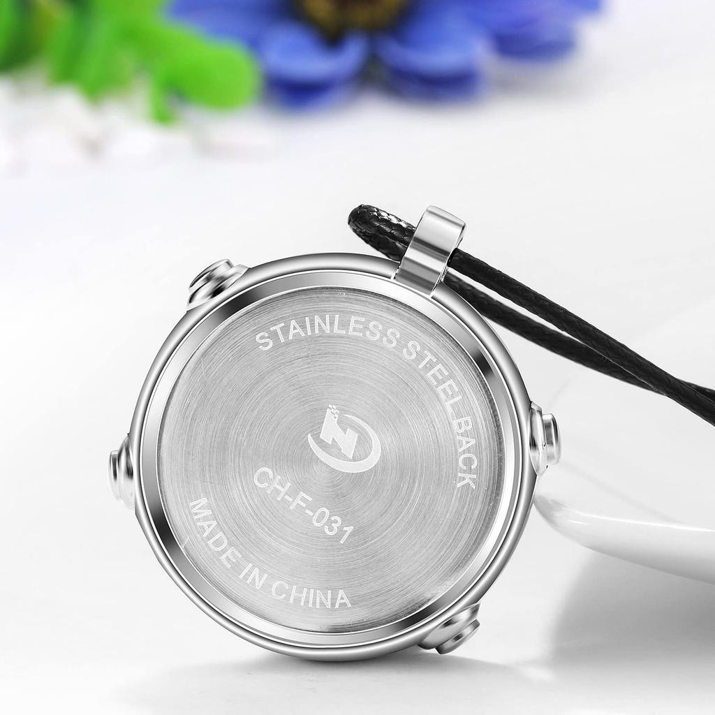 Pocket Watch Digital Pendant Watch Necklace Leather Chain 3ATM Waterproof Calendar Day of the Week Stopwatch Stylish Silver Fashion Accessory Men's