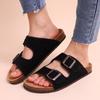 Fashion Comwarm Cork Footbed Sandals Women Summer Fashion Suede Flats Sandals With Arch Support Couple Open Toe Beach Slides Adjustable