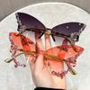 New Diamond Studded Butterfly Shaped Sunglasses Women Fashionable And Personalized Frameless Sun Glasses Women'S Cool Glasses