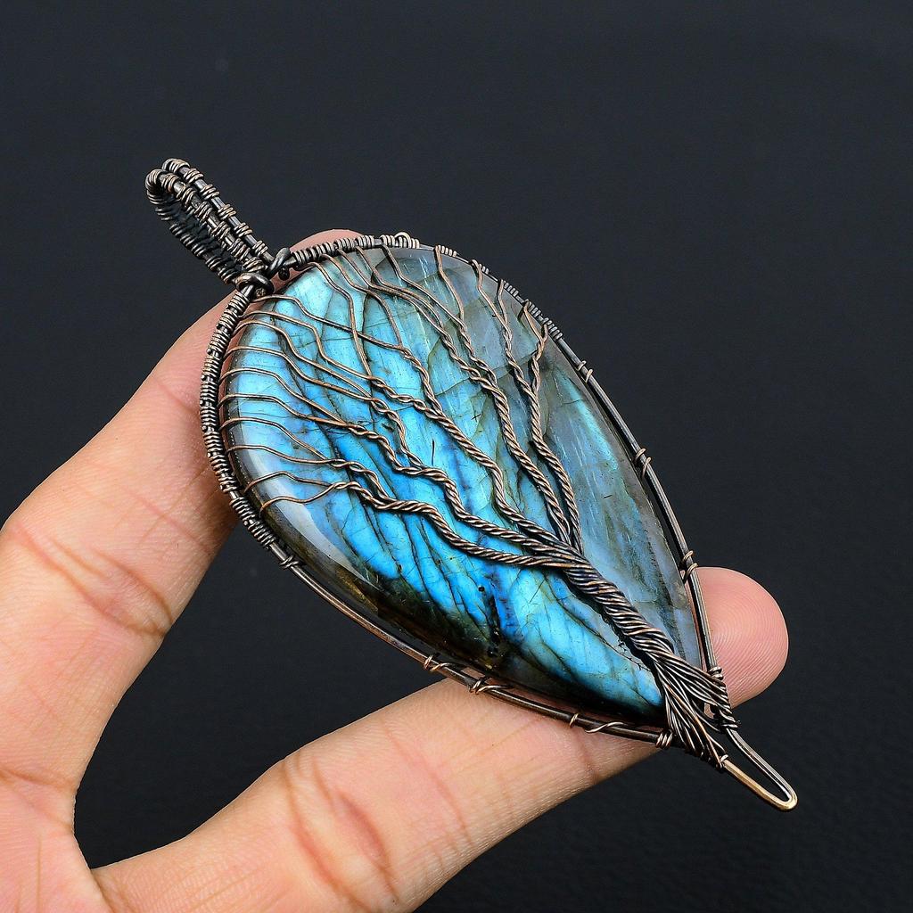 Подвеска Древо Жизни с Лабрадоритом, Подвеска из Натурального Камня Ручной Работы, Обернутая Медной Проволокой 999 пробы, Антикварное Ювелирное Изделие, Для Подарка, Серебряное Ювелирное Изделие