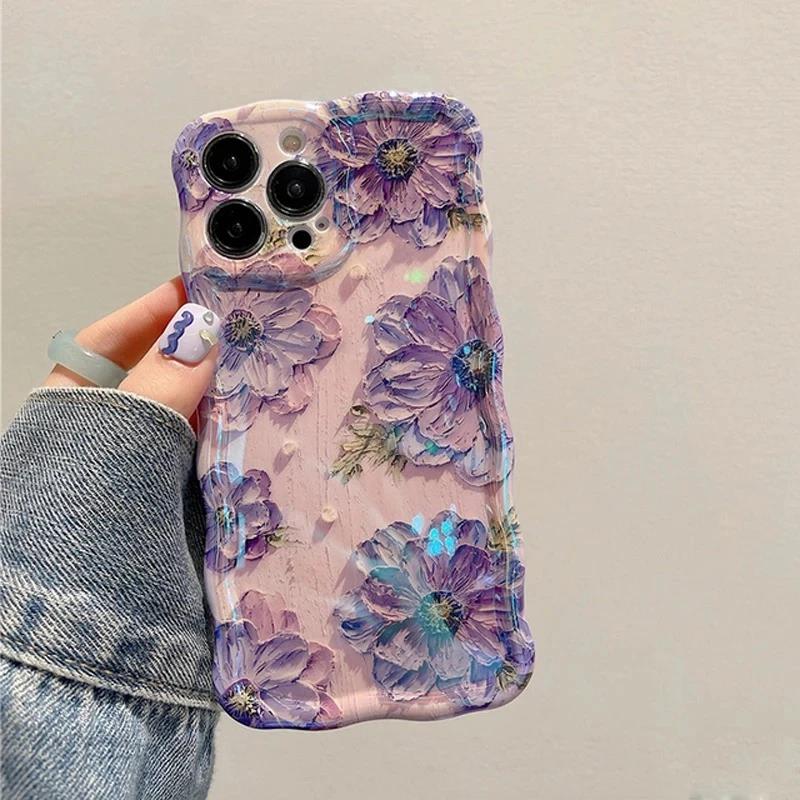 Роскошный лазерный чехол для телефона с цветочным узором для iPhone 11 12 13 14 15 16 Pro Max Противоударный чехол-бампер