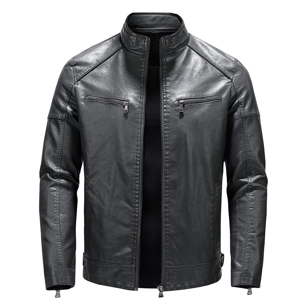 Men's Autumn and Winter New Men's PU Leather Jacket Short Stand-up Collar Youth Locomotive Leather Jacket