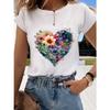 Floral Sweet and Cute Fashion Printing Women's O-neck Clothes T-shirt Short-sleeved Casual Daily Top