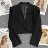Korean Cropped Blazers Women Solid Color Simple Single-button Outwear Teens All-match Long Sleeve Office Suit Jacket