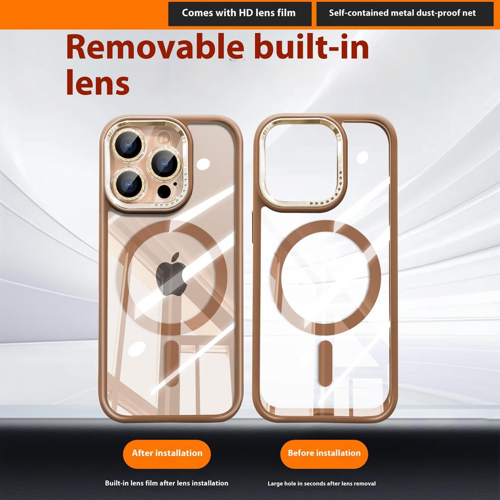 Чехол для iPhone 16 Pro Max, совместимый с MagSafe, прозрачный чехол для телефона из ПК+ТПУ с блестящей пленкой для объектива камеры