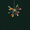 Colorful 16-arm Italian Mid-century Stilnovo Chandelier "Sputnik", Large Brass Pendant