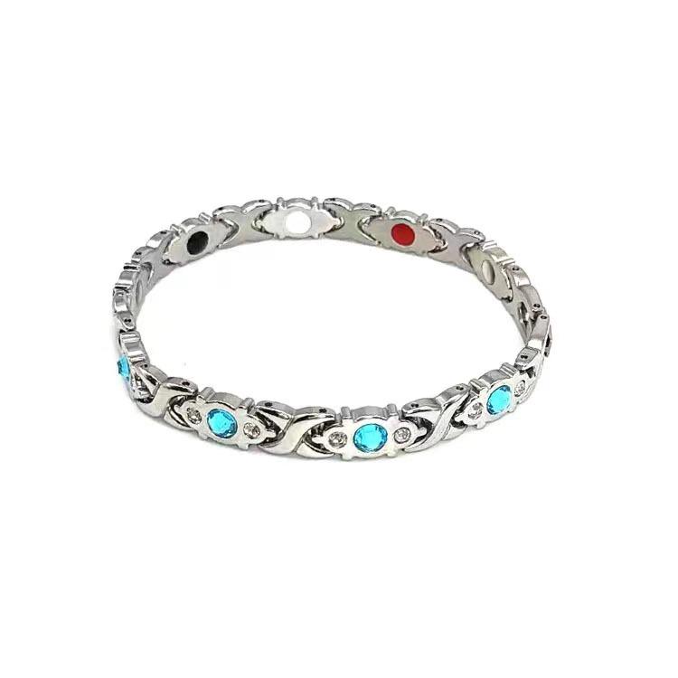 Ladies Detachable Energy Magnetic Bracelet Eco Friendly Rhinestone Adjustable Bangle